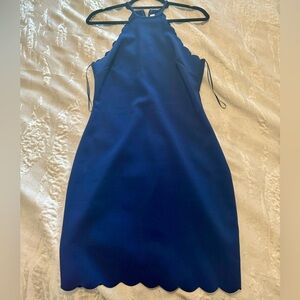 LIKELY Scalloped Blue Halter Neck Fitted Dress